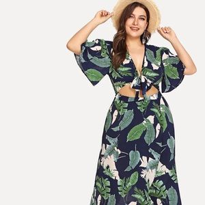 Plus Knot Front Cutoff Tropical Dress